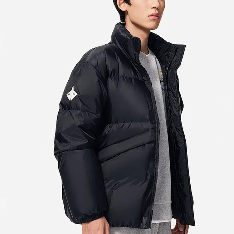 Li-Ning Side Print Zippered Down Jacket Men Outerwear Black AYMS243-1