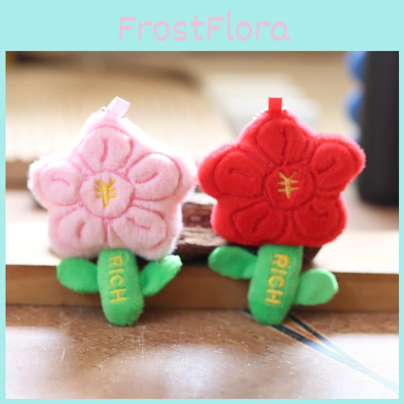 Adorable Red Flower Plush Toy Keychain Soft Short Plush Stuffed Doll Accessory