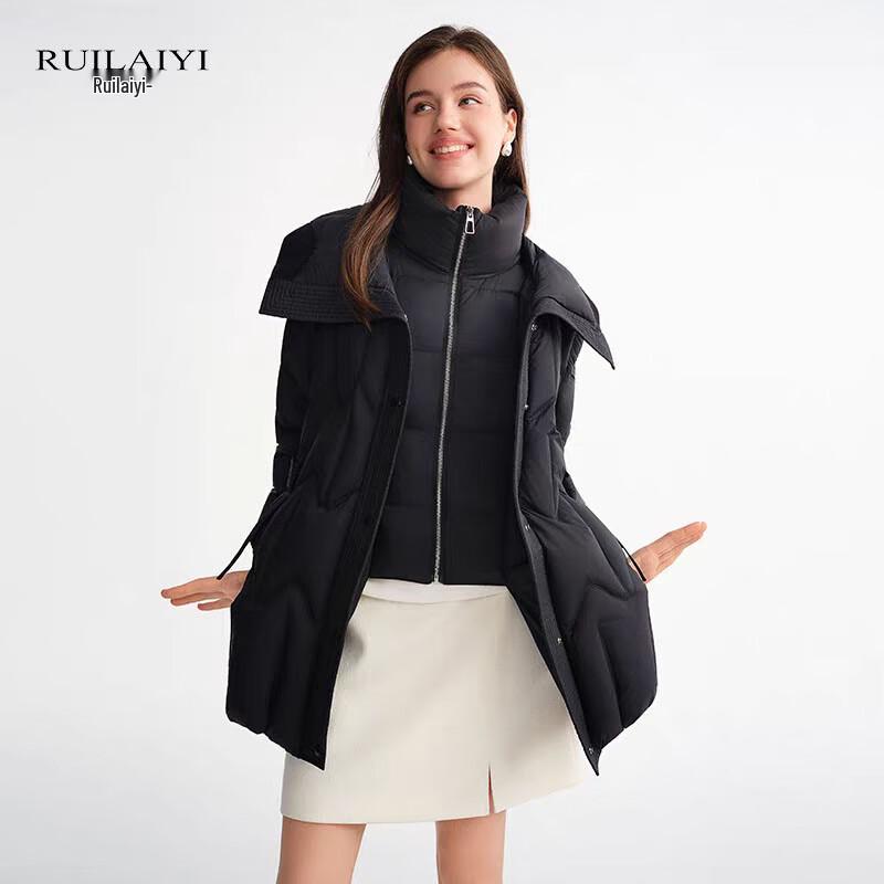 

RUILAIYI Women s Elegant Faux Two-Piece Slim-Fit Mid-Length Down Jacket DR007H L