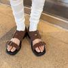 Vintage Minimalist Casual Sandals Summer New Square Toe Suede Open Toe Metal Buckle Soft Sole Inside Booster Romans
