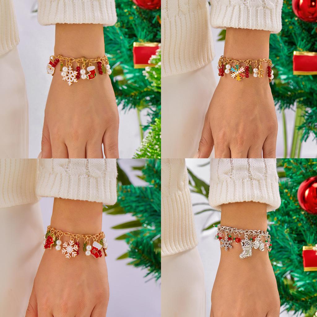Fashion Christmas Chain Bracelet for Women Men Snowflake Santa Claus Snowman Tree Bell Wreath Bracelets Xmas Party Jewelry Gifts