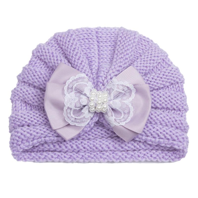 Winter new baby wool hat, children's pearl bow thermal pullover hat, baby hat