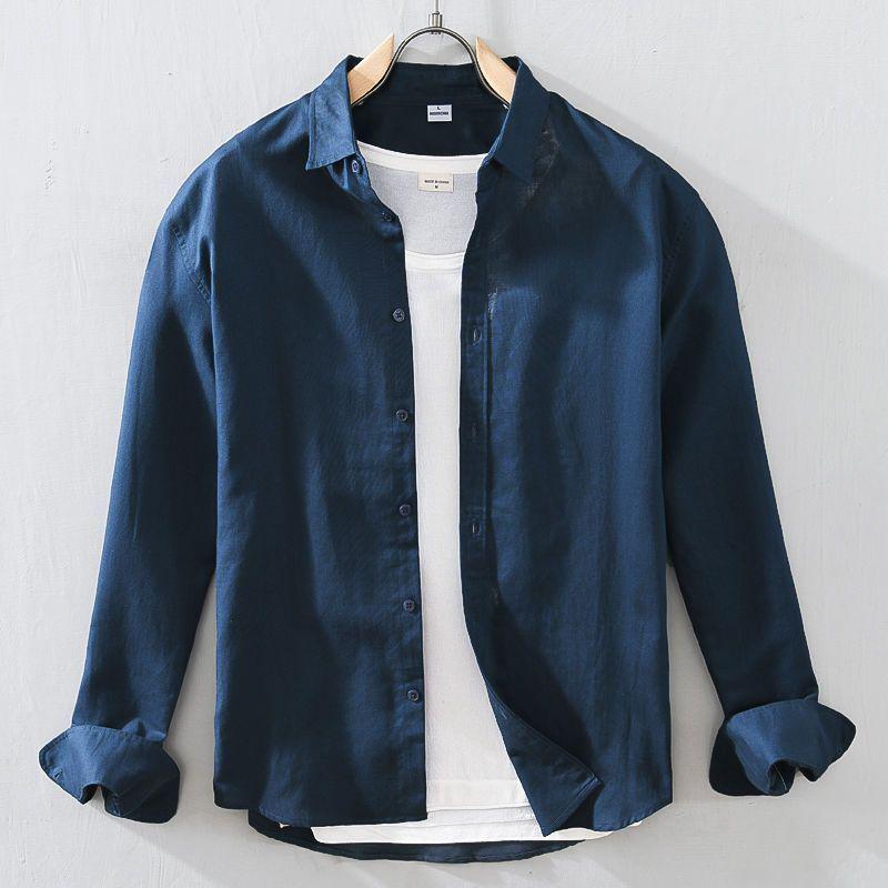 Japanese Cotton Linen Long-Sleeve Shirt - Casual, Loose, Solid Color, Fresh Youthful Style