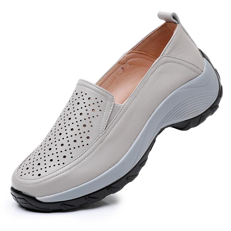 Fashion GKTINOO 2025 Spring Real Leather Shoes Thick Bottom Women Shoes Wedges Cutout Sneakers Platform Loafers Lightweight Mom Shoes