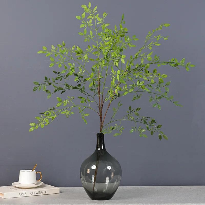 2pcs Simulation 3-forks Bean Leaves Green Plants Fake Flower Auditorium Decor Artificial South Bamboo Plant Study Decoration