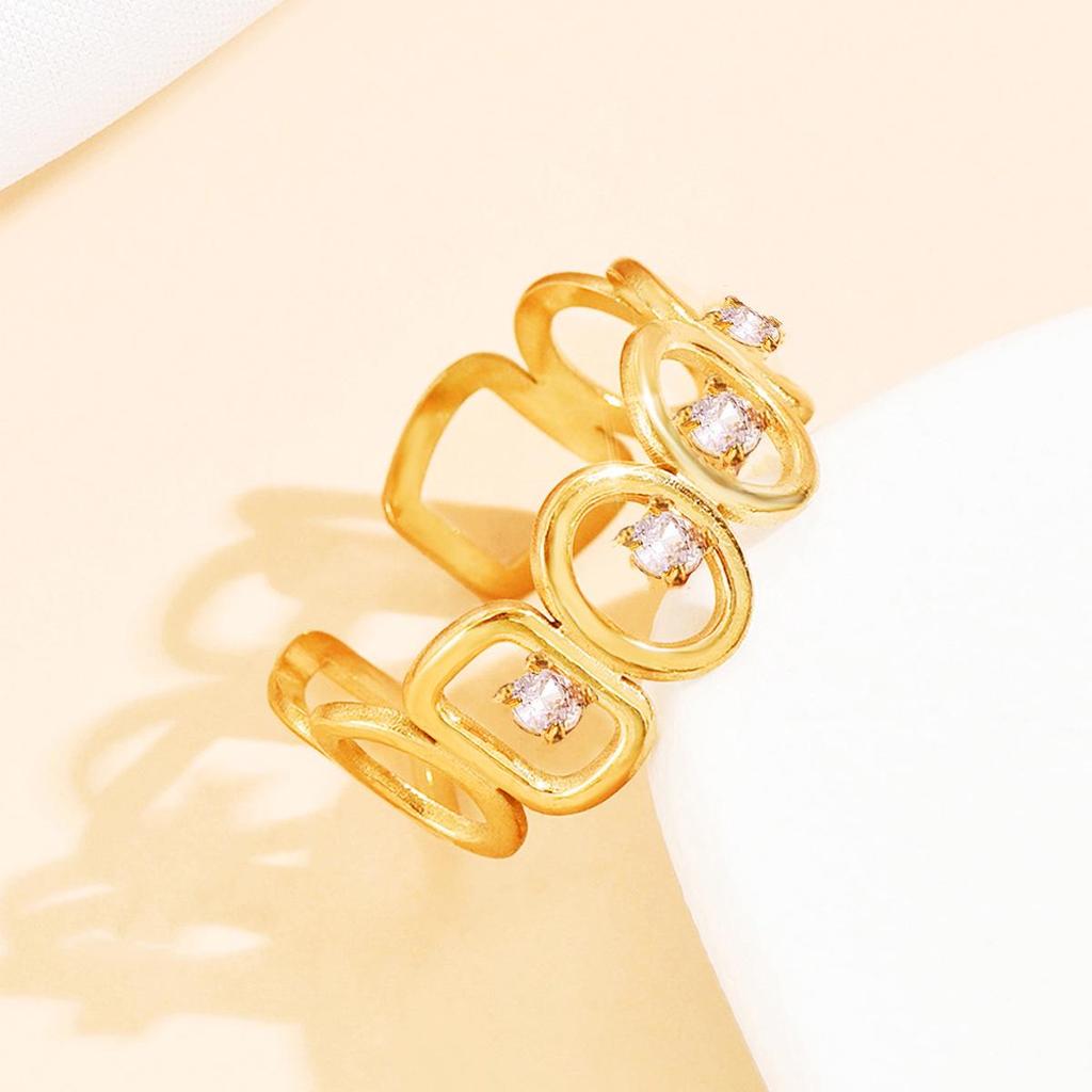 Retro Stainless Steel Geometric Open Ring with Hollow Rectangle Oval Design