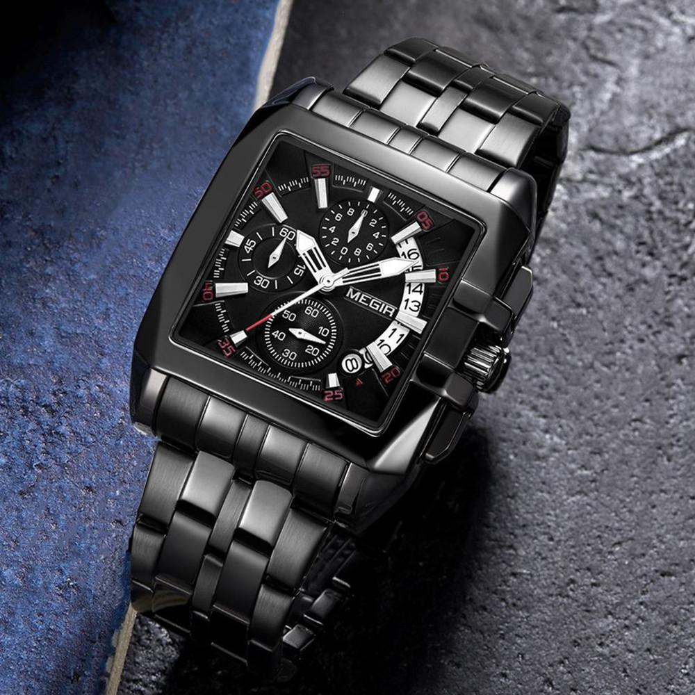 Megir Blau Edelstahl Männer Uhr Rechteck Große Zifferblatt Business Quarz männer Armbanduhren Relogio Masculino Militär Uhr Mann
