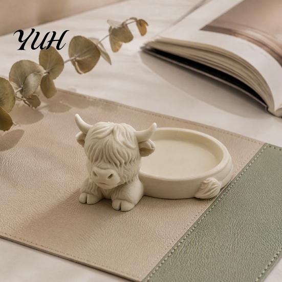 Ring And Earring Organizer Highland Cow Jewelry Storage Tray, Round Tray 3D Printed Desktop Ornament Organizer, Decorative Tabletop Container