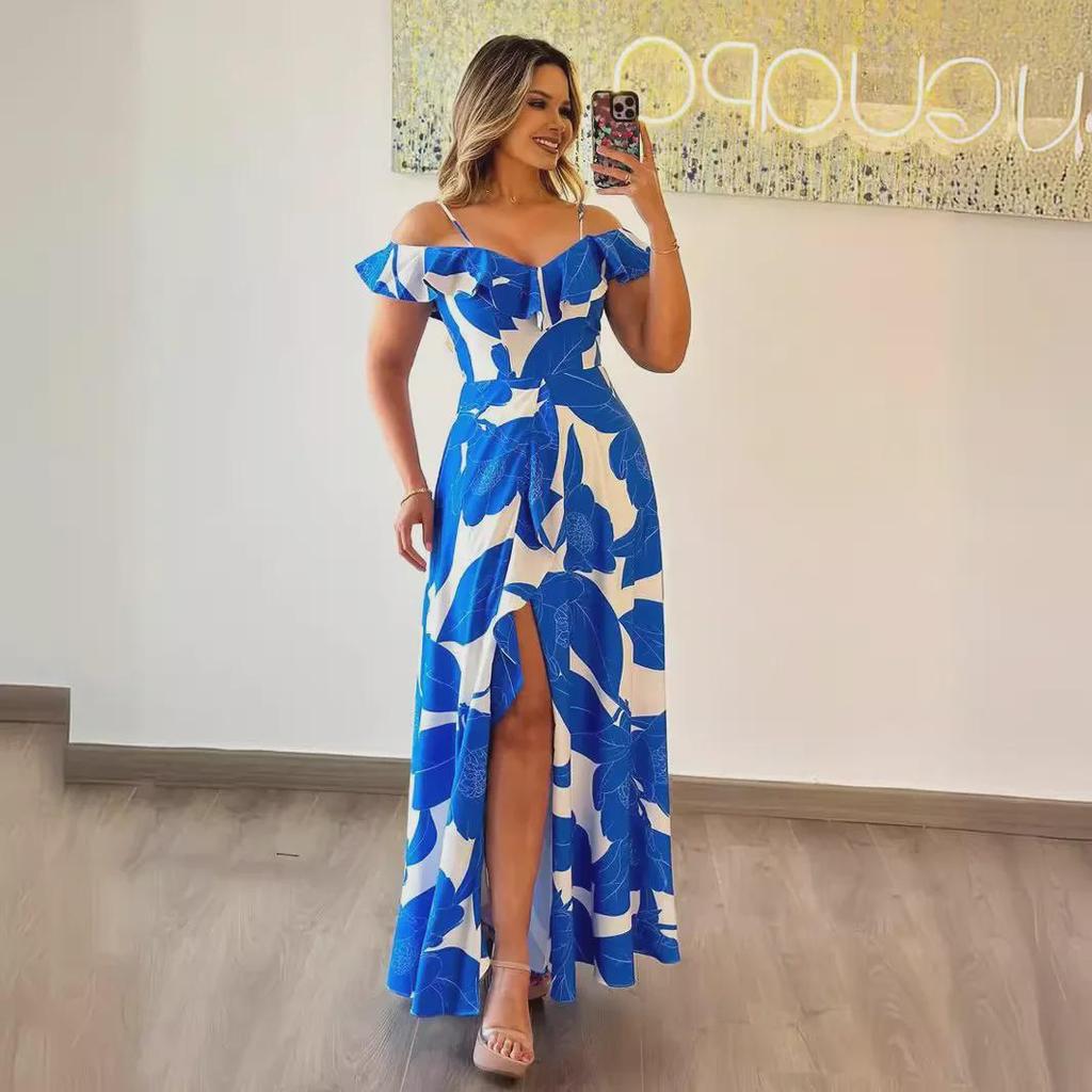 Elegant One-Shoulder Slim-Fit High Slit Dress