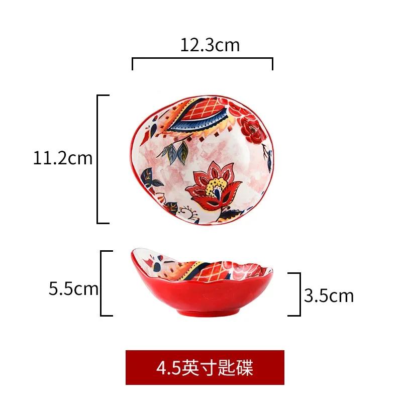 Red Tableware Creative Ceramic Dinner Plates Rice Bowl Household Wedding Celebration Dishes and Plates Chinese New Year Plates