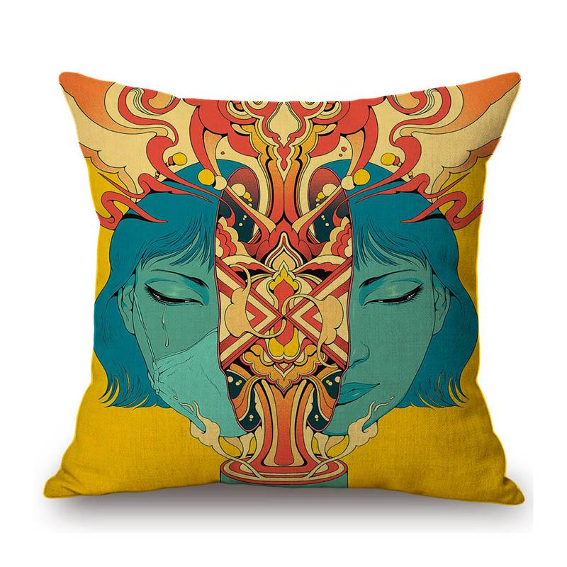 Surrealism Portrait Funky Cartoon Art Kiss Unique Illustration Cotton Linen Sofa Bench Throw Pillow Case Home Cushion Cover