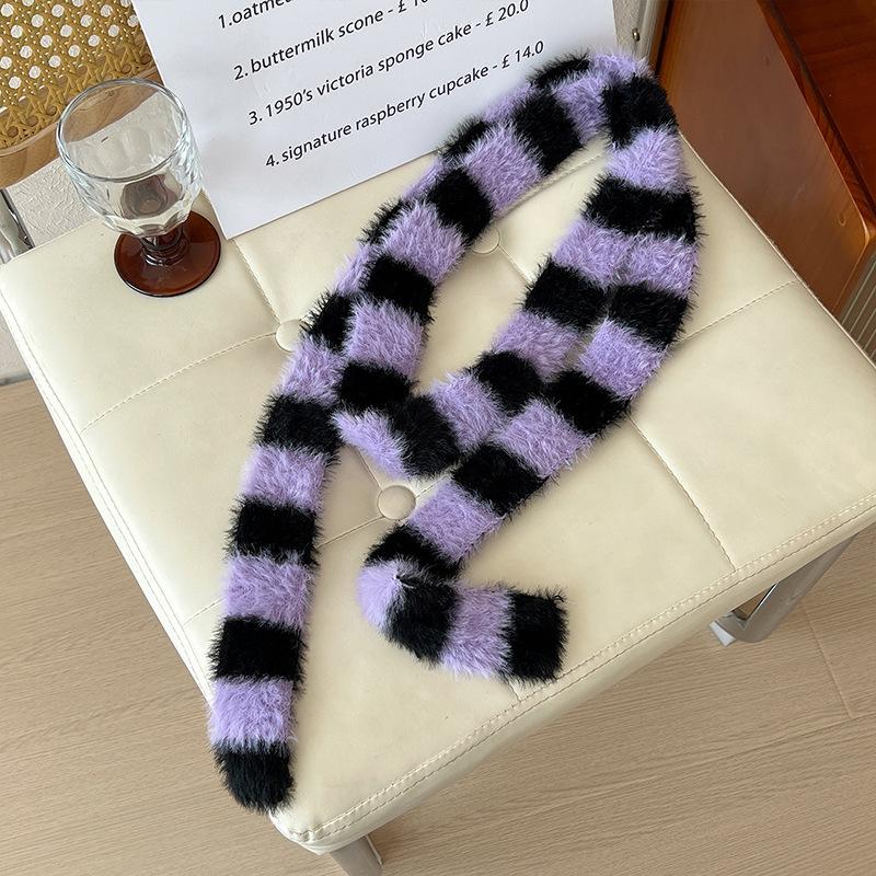 Exquisite Versatile Decorative Scarf Slim Long Striped Plush Scarf Autumn and Winter Commuting