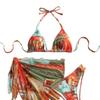 New European And American Apron Three-Piece Bikini Flower Print Lace-Up Swimsuit Women'S Swimsuit