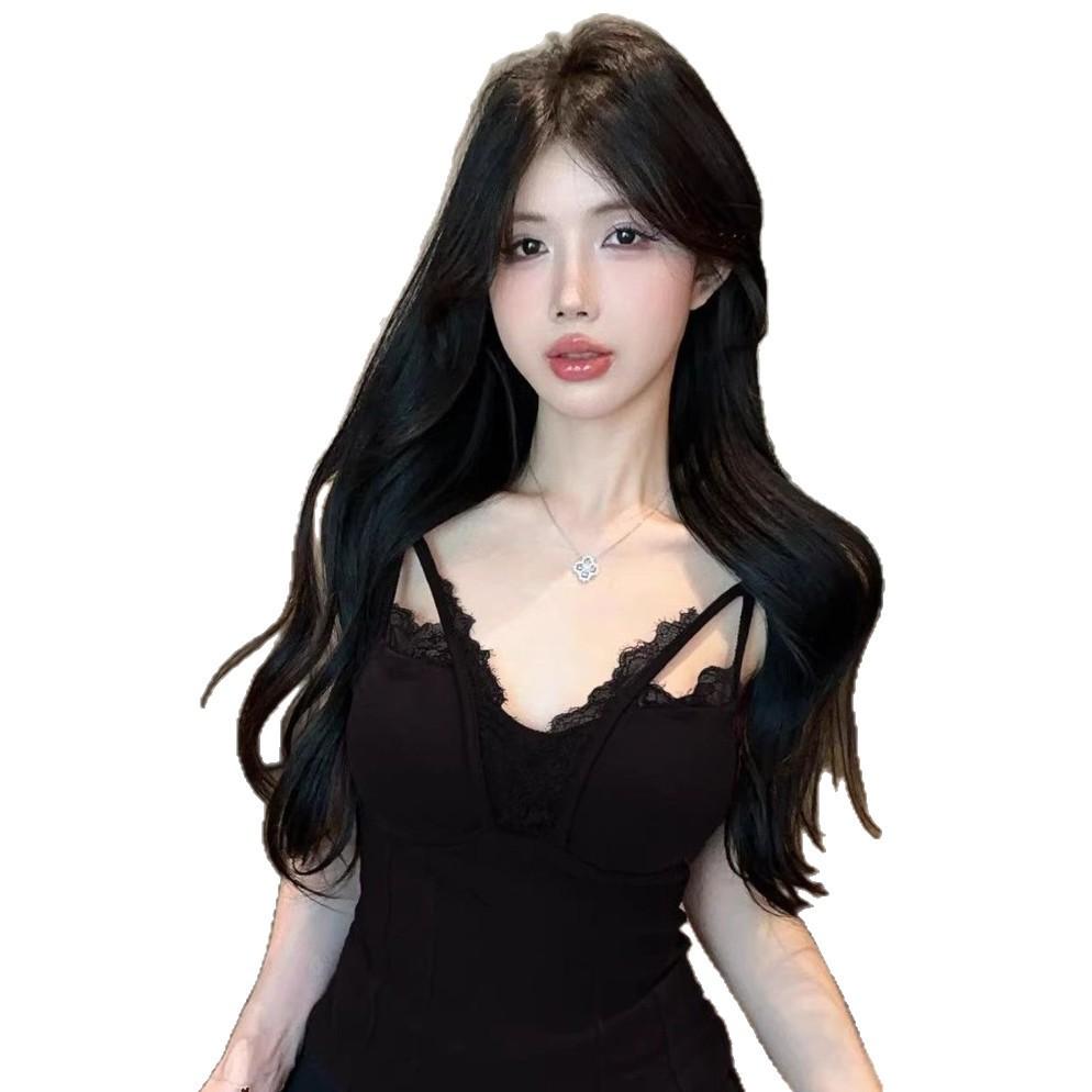 With chest pad, lace splicing, sling vest, wearing Thai unique, sexy hot girls, sexy fishbone tube top