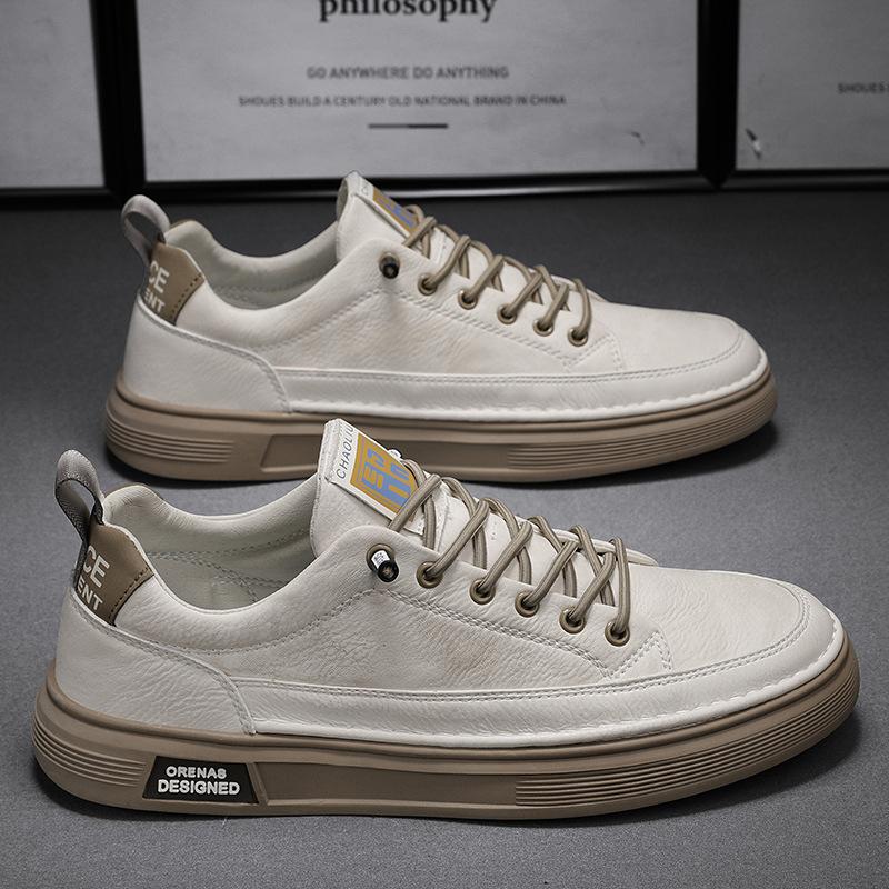 New Men's Genuine Leather Lace-Up Skate Sneakers Low-Cut Versatile Casual Sports Work Everyday Outdoor Comfortable Walking Shoes
