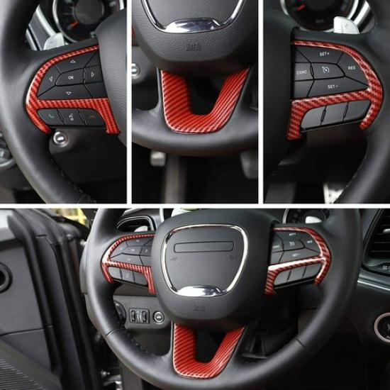 Red Carbon Fiber Steering Wheel Trim for 15-20 Dodge Challenger/Charger/Durango