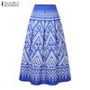 ZANZEA Women Casual Back Elastic Waist Loose Print Long Skirts