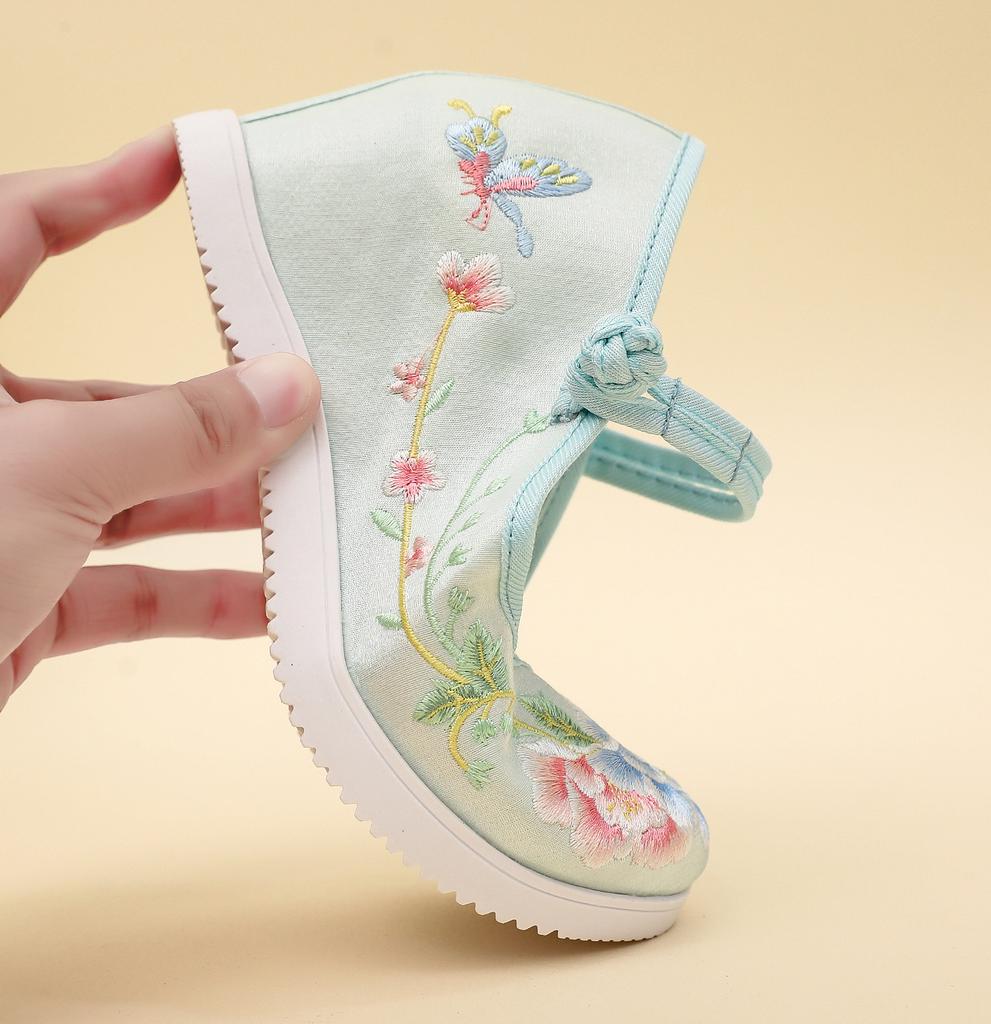 Fashion Oriental Elegance Satin - Embroidered Wedges | Buckle - Strap Hanfu - Friendly Ancient  Charm Shoes