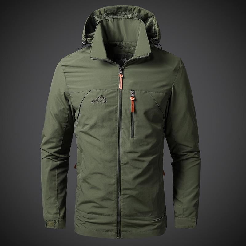 Spring and Autumn Thin Jacket Chest Breathable Port Can Be Removed Hooded Young and Middle-aged Large Size Breathable Men's Jacket