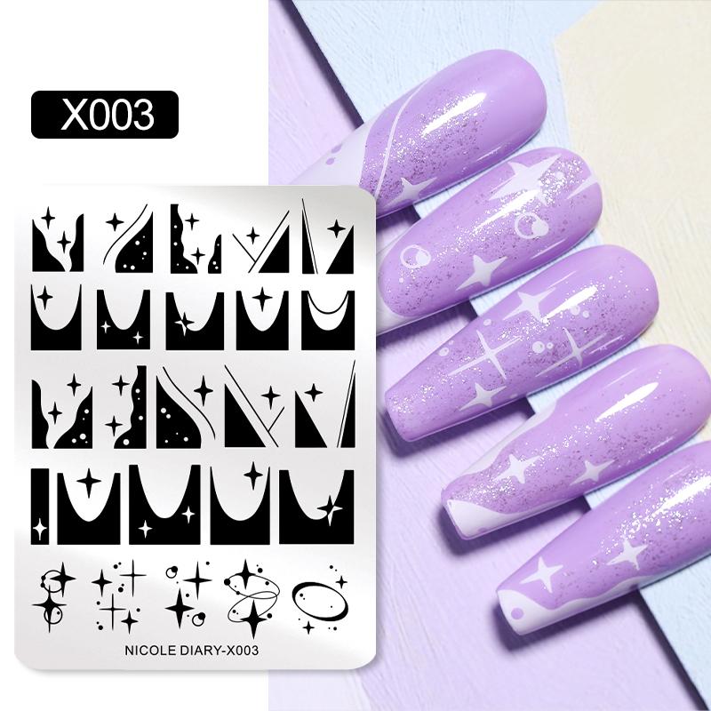 NICOLE DIARY Leopard Flower Nail Stamping Plate Image Transfer Template Geometry Leaf Stainless Steel Stencil Nail Printing Tool