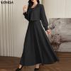 VONDA 2PCS Women Long Sleeve Hooded Tops and Sleeveless Skirts Casual Two Piece Suit Sets