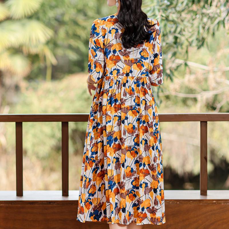Elegant Women's Summer Dress Plus Size Half Sleeve Vintage Print Long Dresses Female Summer Clothes