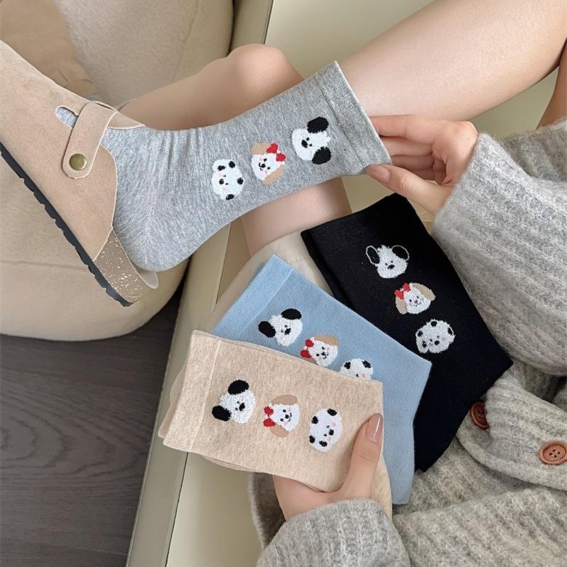 Cute Flocked Three-Dimensional Puppy Socks Internet Celebrity Cartoon Thin Cotton Stacked Socks