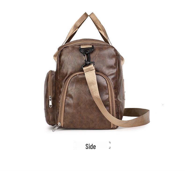 Unisex PU Leather Sports Bag with Wet/Dry Separation, Oxford Cloth, Shoulder Strap for Travel & Fitness