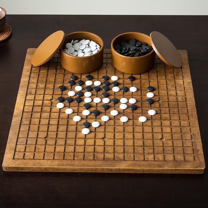 Wooden Go Board Set Adults Adults Children Beginners Black and White Five-piece Canned