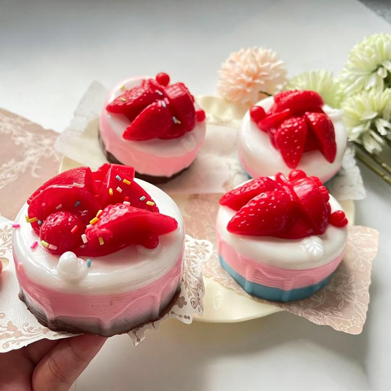 Soft Food Shaped Squeeze Toy Cute Strawberry Mousse Cake Design Stress Relief Toy for Desk Decor Relaxation Use
