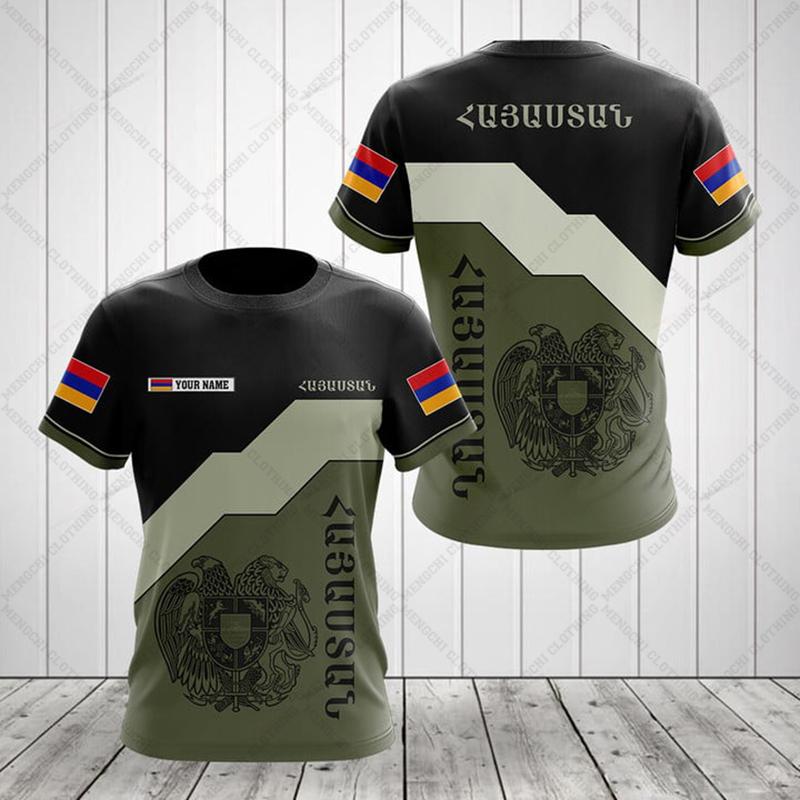 

Футболка з зображенням прапора та герба Вірменії. Літній повсякденний пуловер. Чоловіча мода. Вільні футболки. Для хлопчиків. Великий розмір. Топи з короткими рукавами 6XL S