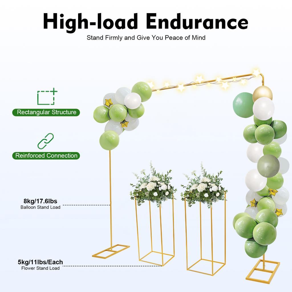 Wedding Backdrop Stand Gold, 6.56FT Balloon Arch Stand Kit with Flower Stands for Party Photo Booth Background