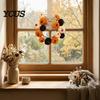 Seasonal Home Decoration Thanksgiving Pumpkin Wreath, Artificial Velvet Ornament, Fall Harvest Hanging Teardrop Wreath for Front Door Swag with Burlap