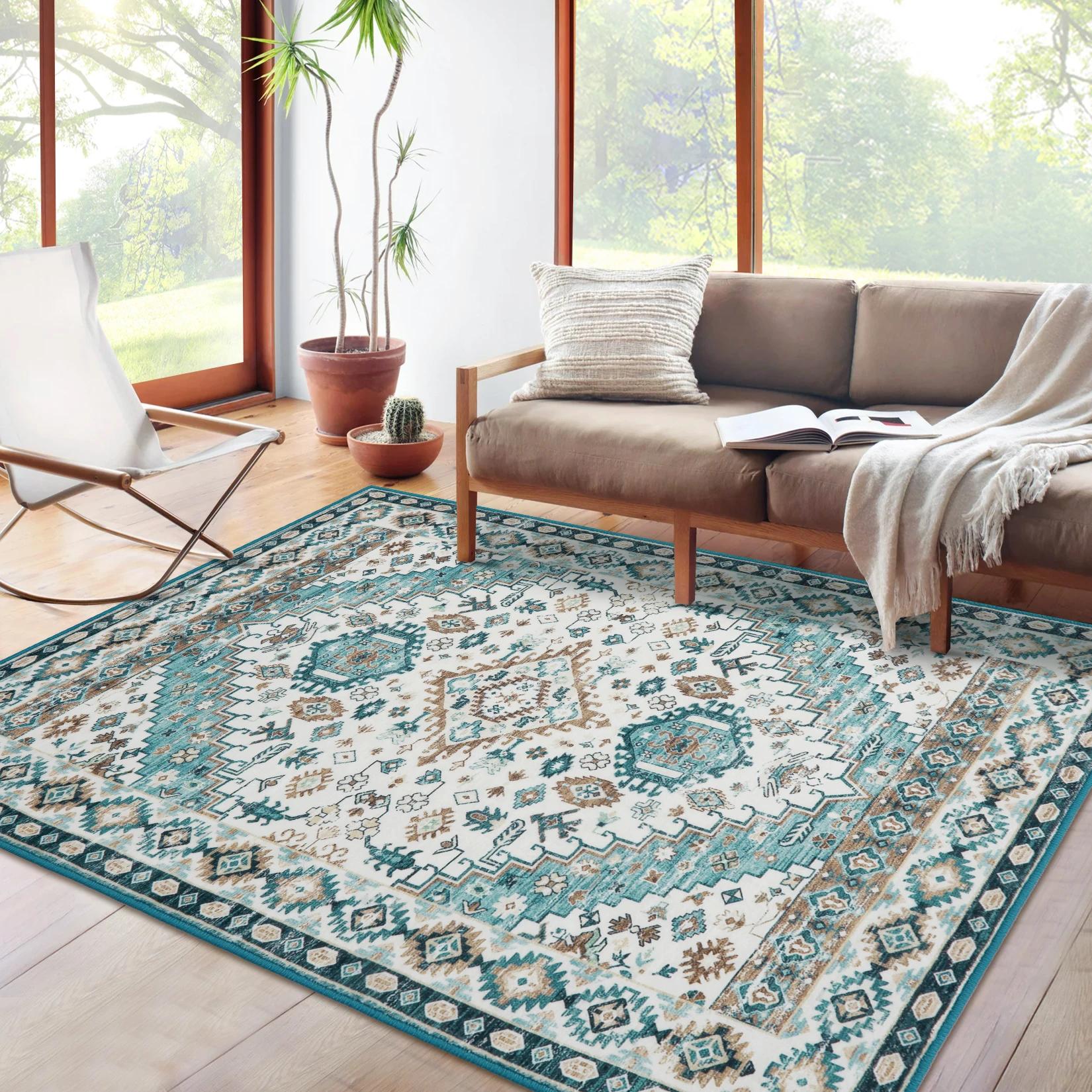 

Vintage Floral Non-Slip Area Rug Boho Large Carpet for Dining Room Home Office Decor Resistant 60*90cm-A580