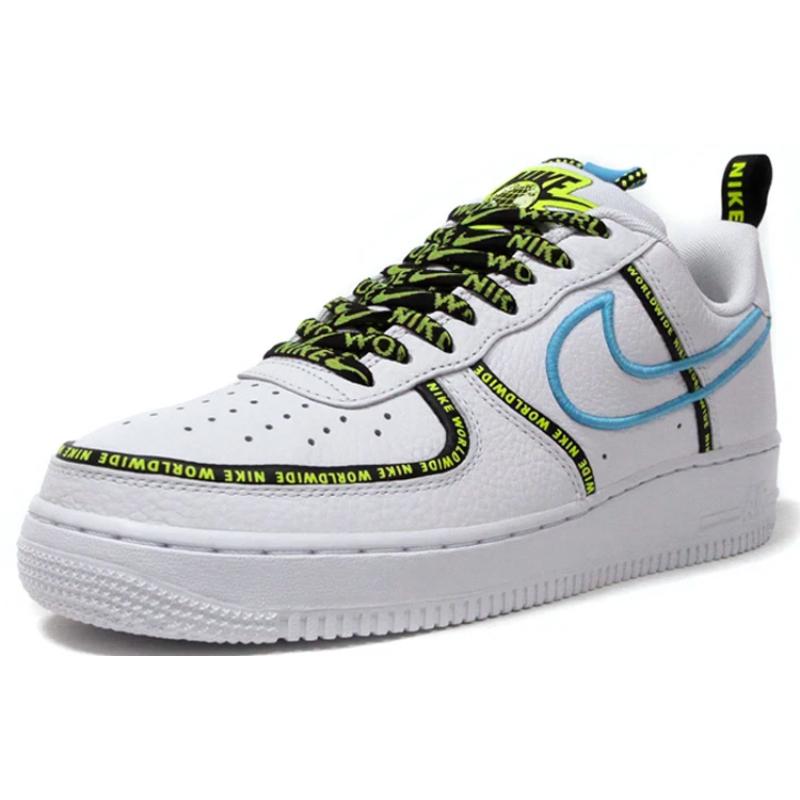 Nike Air Force 1 Low Worldwide White Blue Fury Volt Sneakers CK7213-100