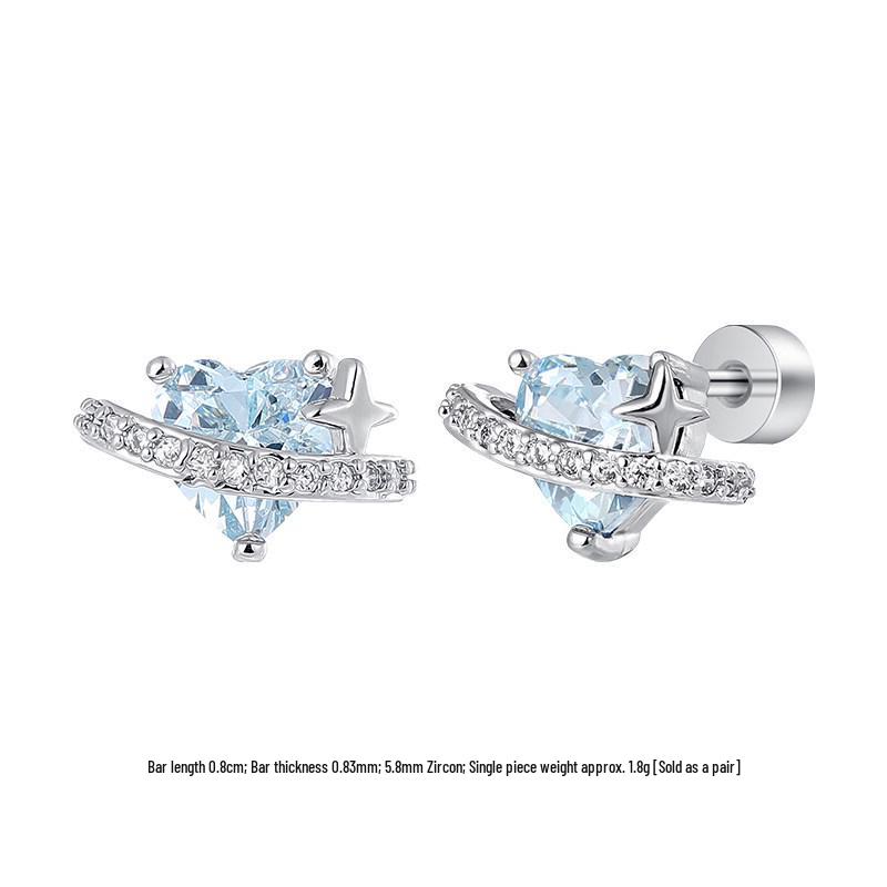 Crushed Ice Blue Winged Titanium Zirconia Stud Earrings - Unisex Cartilage Jewelry