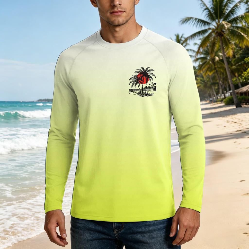 Men's Long Sleeve UPF50 Plus Sun Protection Shirt Lightweight Breathable Loose Fit Outdoor Casual T-Shirt for Summer Activities
