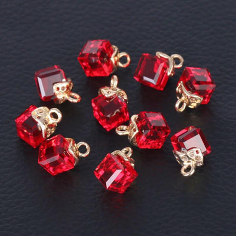 

10pcs Cube Glass Loose Beads Square Shape 2mm Hole Crystal Beads for Jewelry Making Beadwork DIY