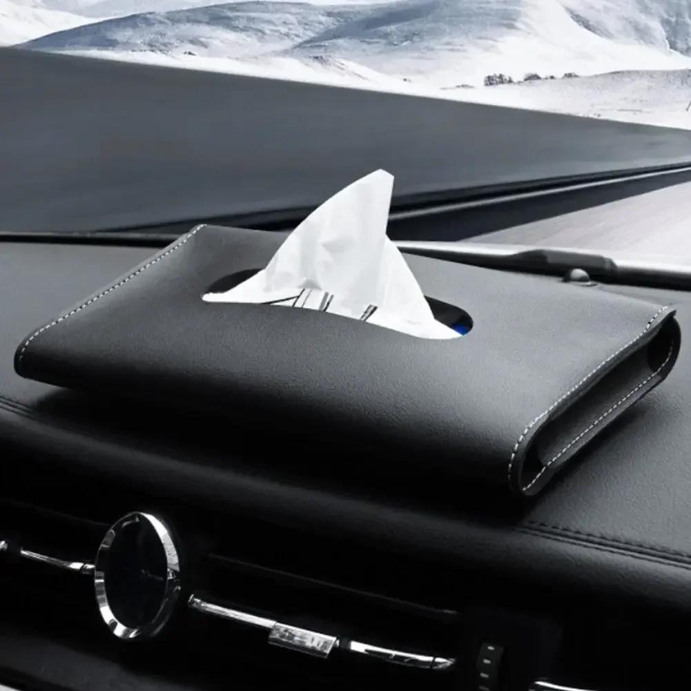 PU Leather Car Tissue Box - Sun Visor Hanging Holder for Auto Interior Storage Decor (1PC)