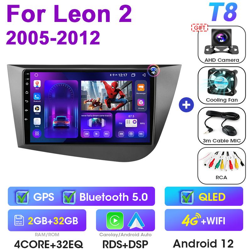 Android 12 Car Radio For Seat Leon 2 2005 - 2012 GPS Navigation 4G Carplay Auto 2 Din Stereo Intelligent Systems Smart Autoradio