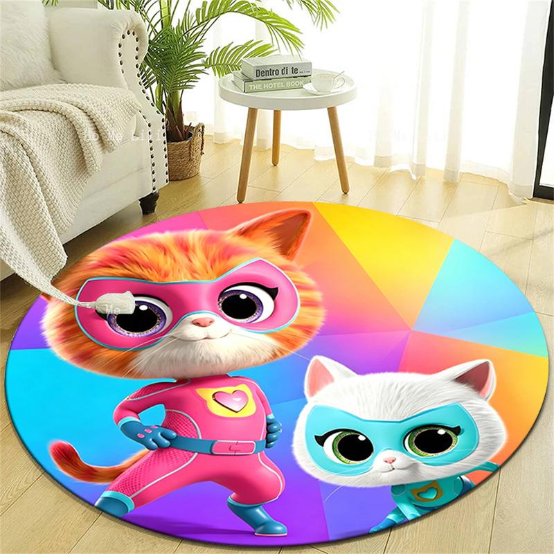 1pc Super Kitties Adventures1 Design Printed Area Round Carpet for Bedroom Living Room Home Decor Rugs Mat Non Slip Mat Rug for Bedside