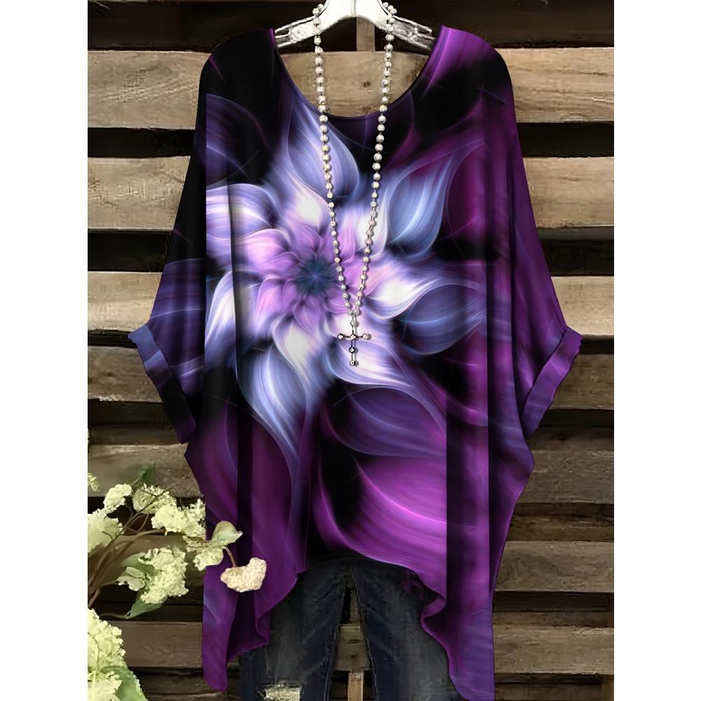 Sommer Elegante Frau Blumenprint Oberteil Vintage Rundhals Damen Kurzarm Y2k Grafik T-Shirt Mode Y2k Kleidung Frau 2025