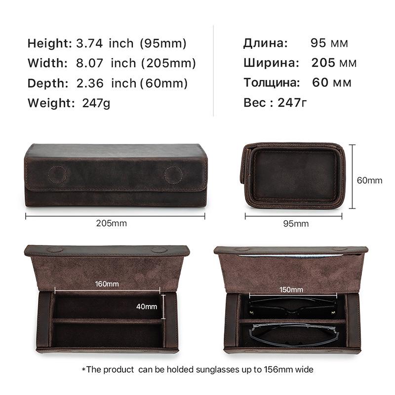 Estuche de Cuero Vintage Crazy Horse para Gafas - Hecho a Mano, Cierre Magnético a Presión, Almacenamiento para Viaje, Juego de 2