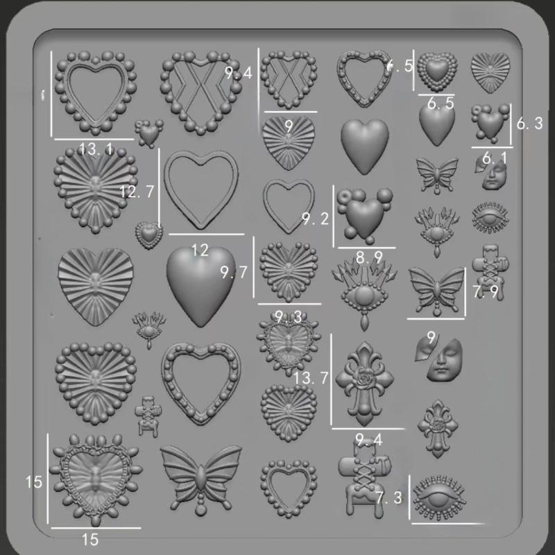 Baroque Heart French Necklace Gemstone Photo Frame 3D Acrylic Nail Mold Nail Decorations Diy Silicone Nail Nails Products