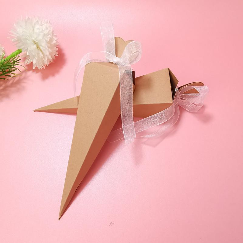 Caixa de Doces em Formato de Coração e Cone para Lembrancinhas de Casamento, Pequena Caixa de Presente, Design de Sorvete