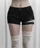 ETRE AU SOMMET Double Belt Low Rise Denim Shorts (Black)