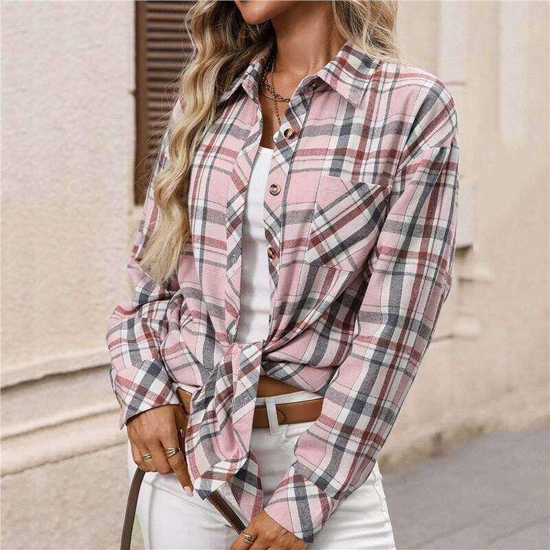 European and American Cross-Border Amazon Plaid Shirt for Women, Long-Sleeved, 2026 Spring and Autumn New Style, Retro Versatile Stylish Casual Shirt