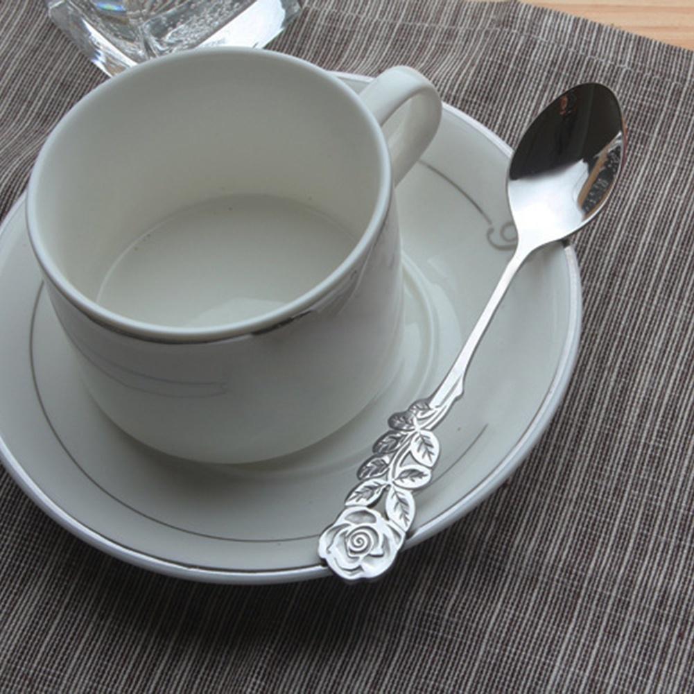 Simpatico cucchiaio in acciaio inossidabile con manico a forma di fiore di rosa, cibo occidentale, dessert, zuppa, caffè, bevanda