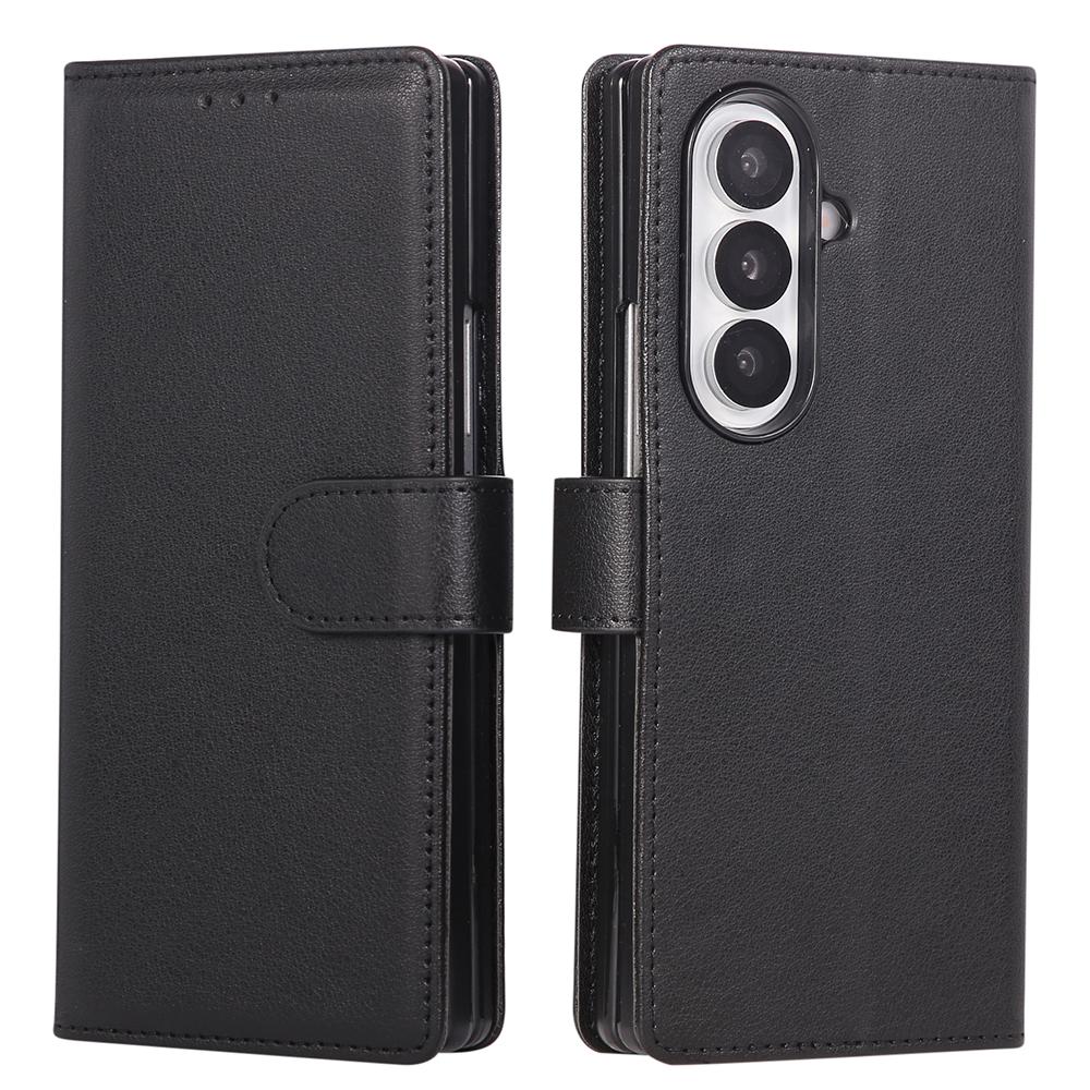 

For Samsung Galaxy Z Fold7 5G Case Wallet Stand PU Leather Phone Cover with Wrist Strap Black