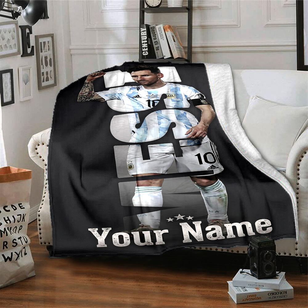 Football Messi Customize Text Blanket Lightweight Customizable Blanket Comfortable Versatile for Seaside Home Decor Livingroom Nap All-Season Use